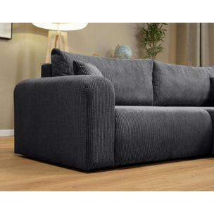 Naomi - Canapé d'angle réversible 4 places convertible avec coffre en velours côtelé - Gris foncé