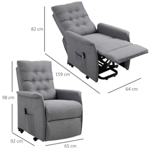 Fauteuil de relaxation électrique fauteuil releveur inclinable avec repose-pied ajustable lin gris