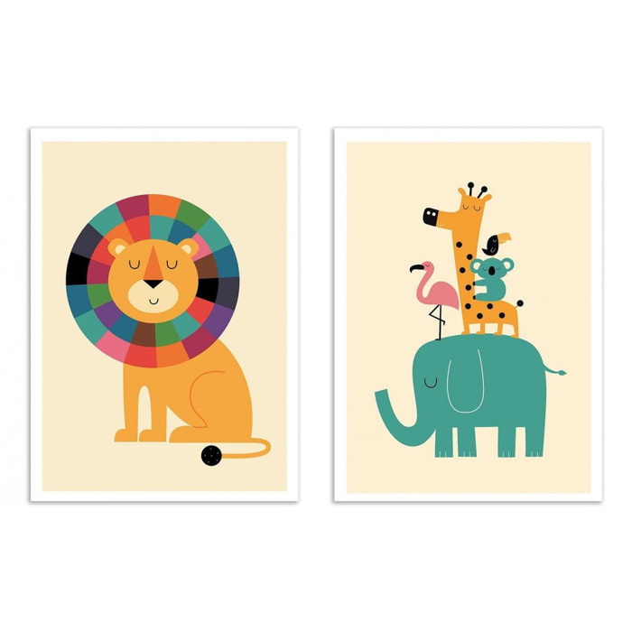 2 Art-Posters 30 x 40 cm - animaux de la jungle - Andy Westface - 30 x 40 cm