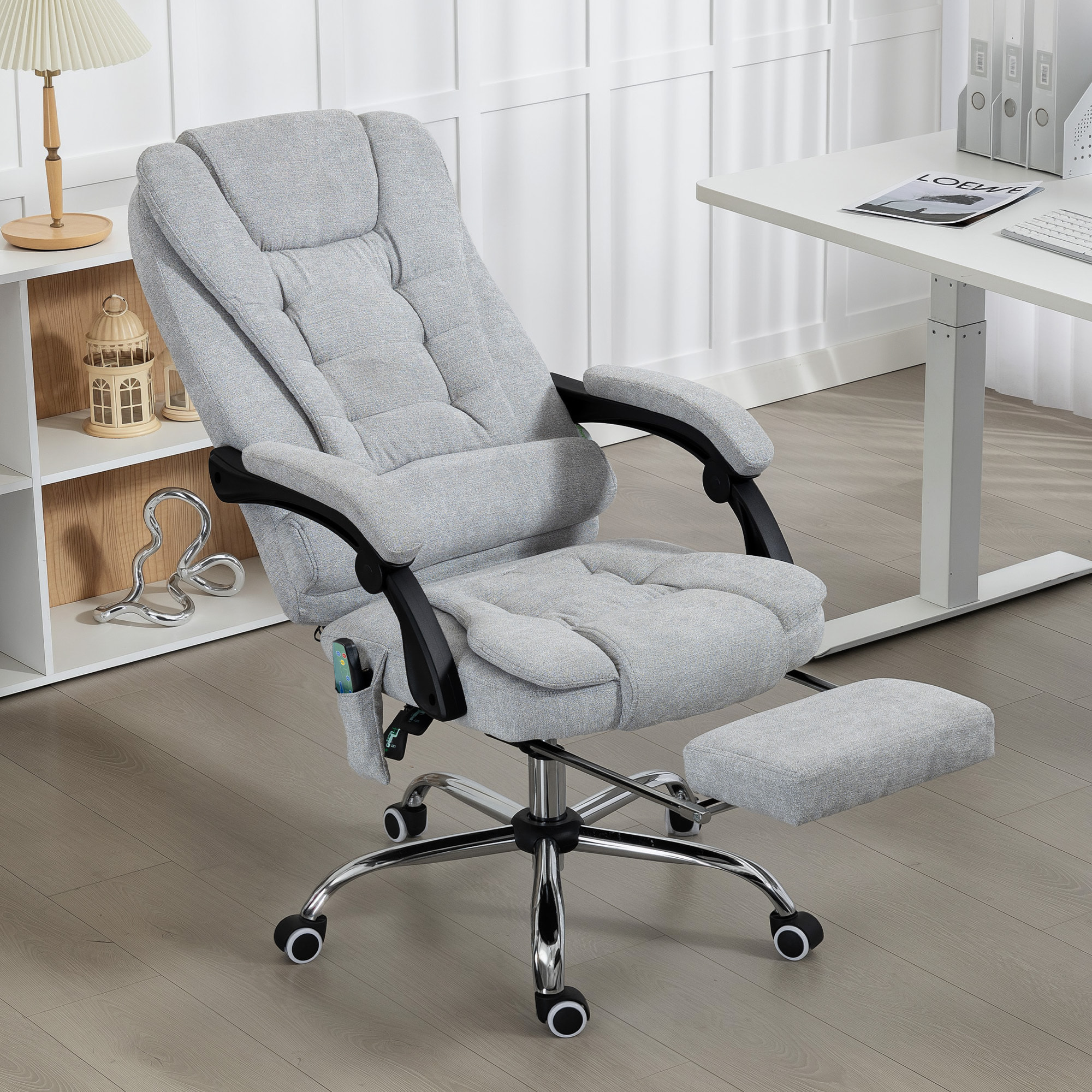 Fauteuil de bureau direction massant chauffant hauteur réglable dossier inclinable tissu gris clair