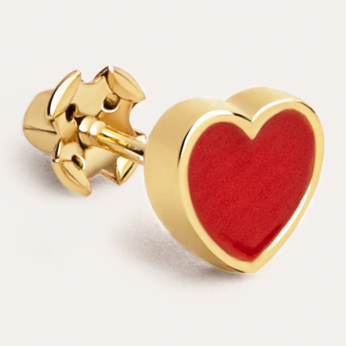 Orecchino singolo Heart Red Enamel Argento Placcato Oro