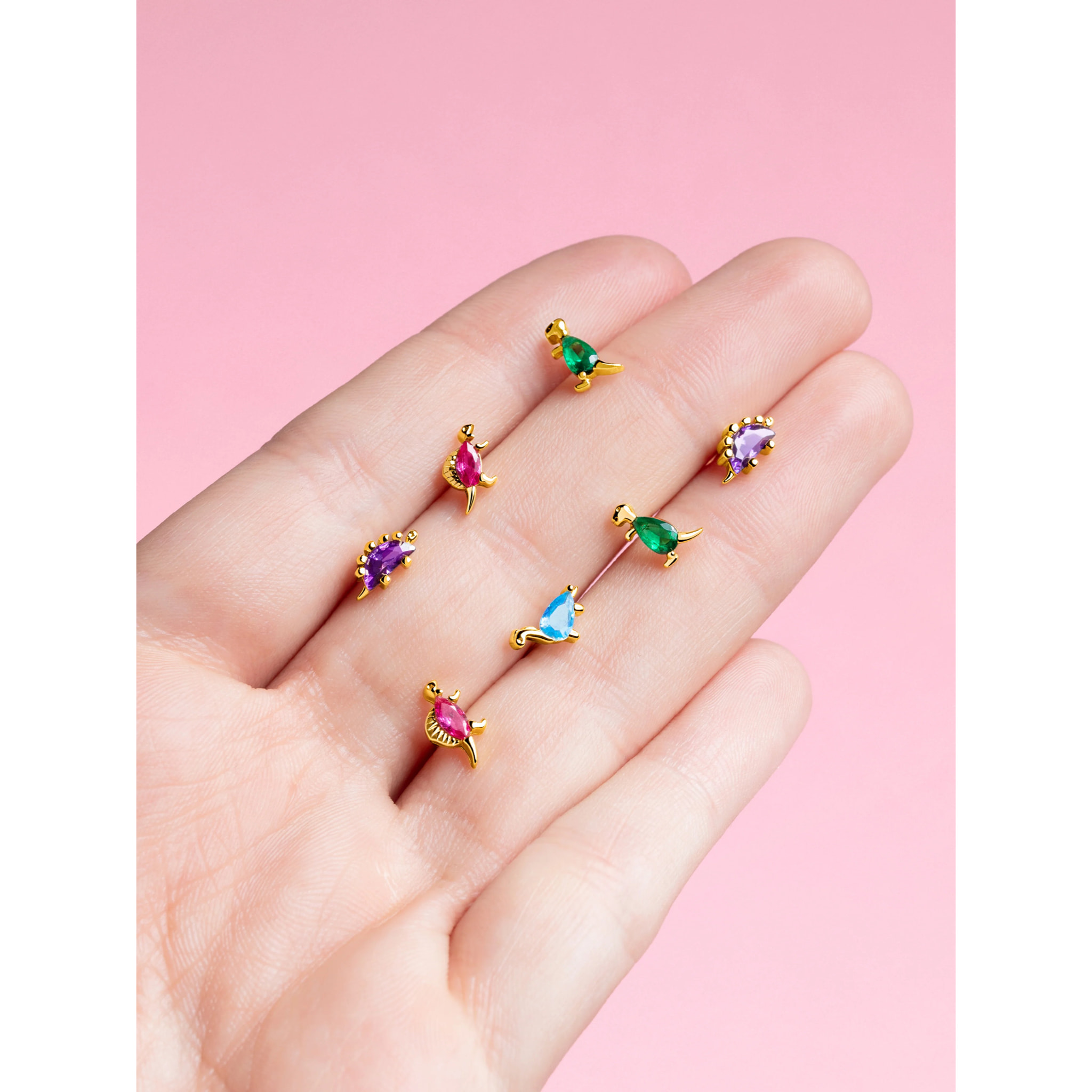 Orecchino Singolo Dino T Rex Green Argento Placcato Oro