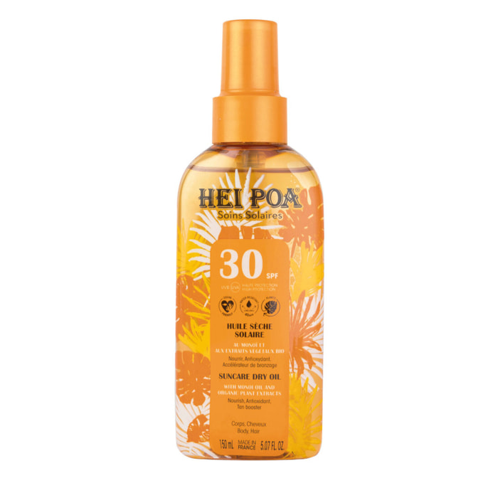 Huile Sèche Solaire SPF30 - Au Monoï et aux Extraits Végétaux Bio
