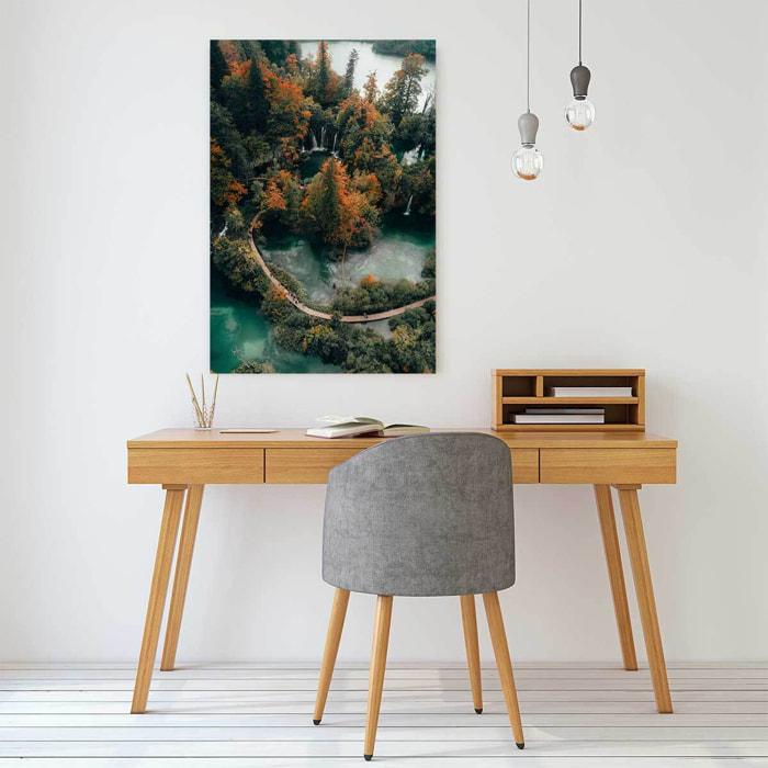 Tableau montagne lac et forêt en automne  Toile imprimée