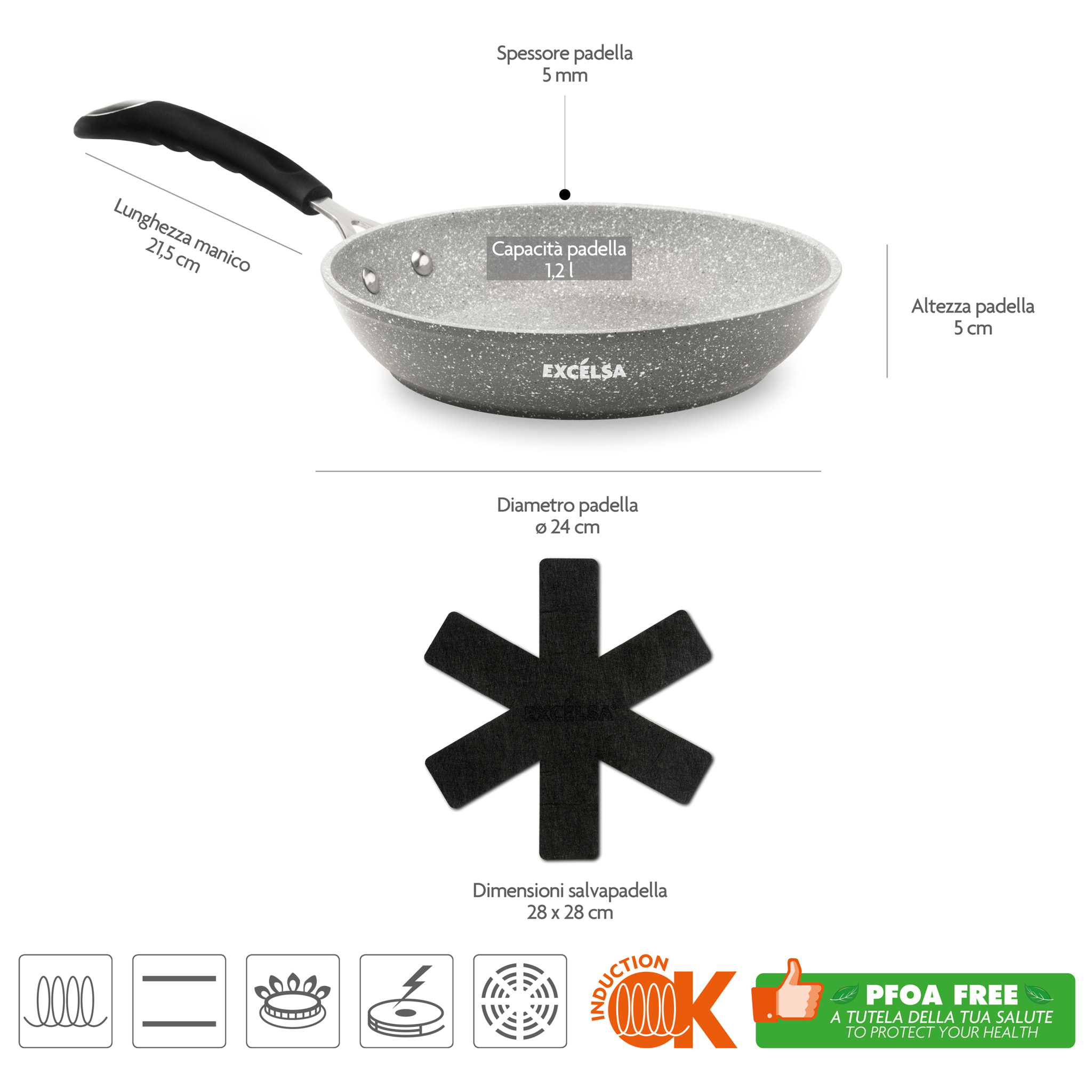 Poêle 24 cm Excelsa – Forn-Ok, Aluminium Gris