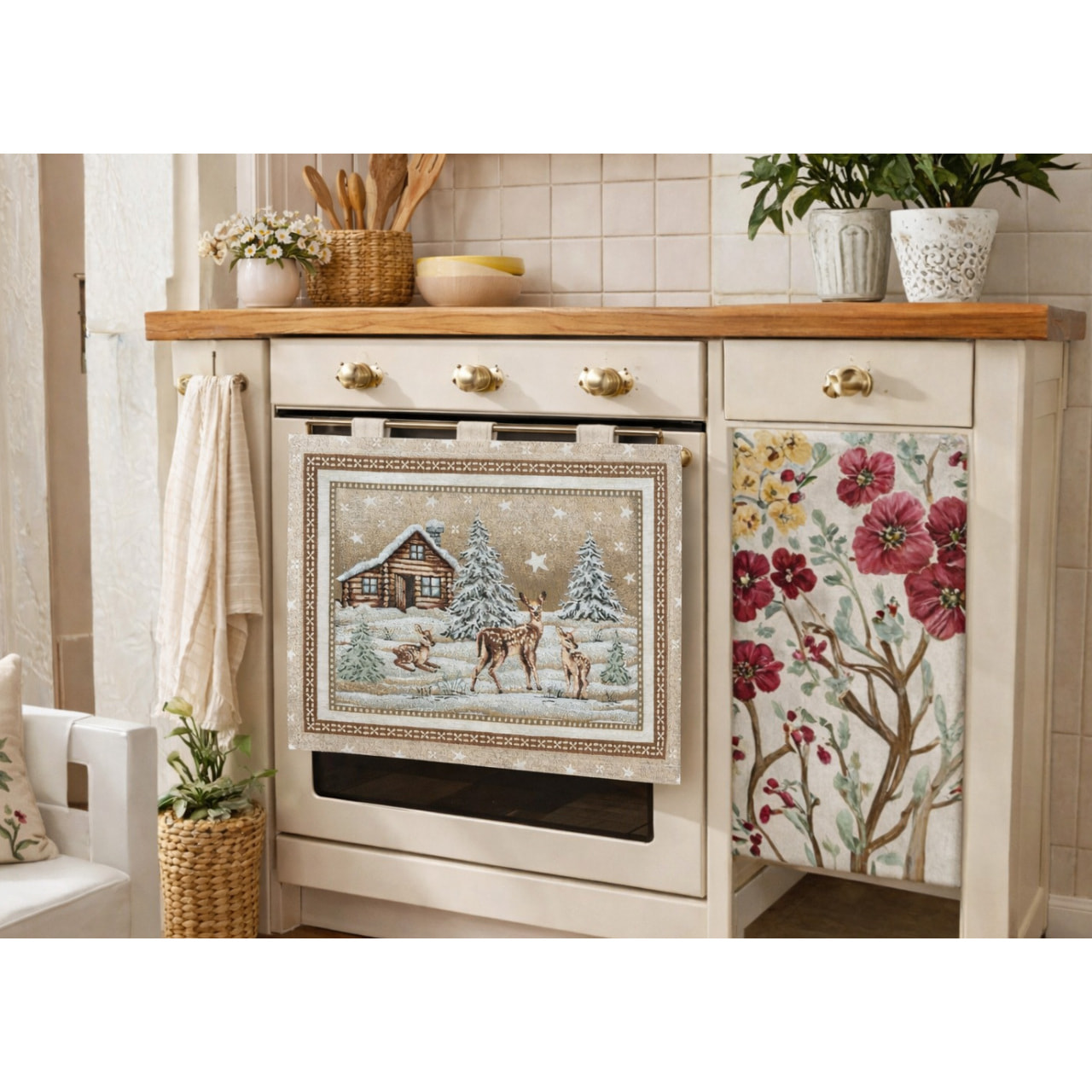 Copriforno Cucina Universale Cinigliato Copertura ProtezioneDecoarzione Forno Disegno Chalet Marrone