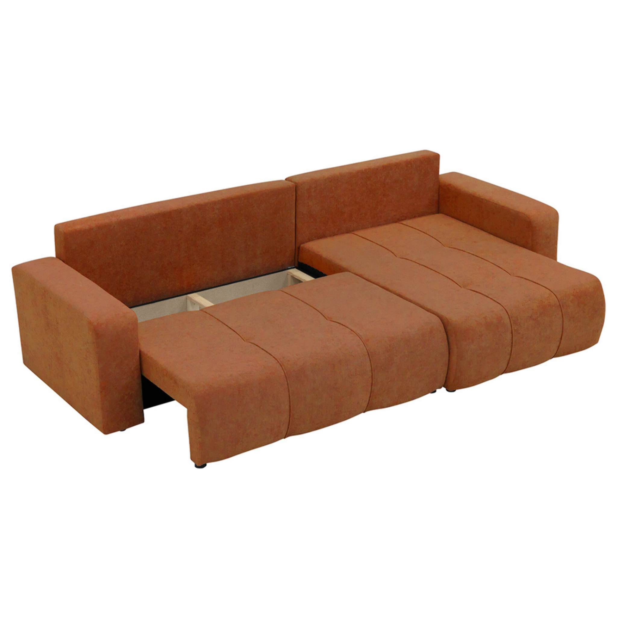 Nicole - Canapé d'angle réversible 5 places convertible avec coffre en tissu - Rouille