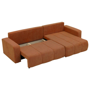 Nicole - Canapé d'angle réversible 5 places convertible avec coffre en tissu - Rouille