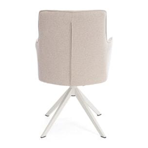 Set di sedie girevoli GOUVEIA in alluminio bianco e tessuto beige, con braccioli