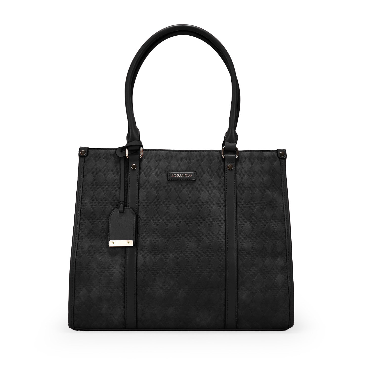 Bolso shopper negro con cremallera y bordado