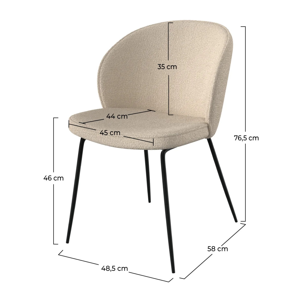Lot de 2 chaises en tissu bouclé beige et pieds en métal - Groom