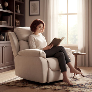 Sillón Relax Reclinable Manual, Sillón Relax Moderno, Tapizado en Tela Aspecto Lino, Reposapiés, Reposabrazos, Acolchado Grueso, Butaca Reclinable hasta 150°, Carga 120 kg, para Salón, Beige