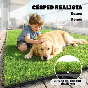 Césped Artificial de 22 Piezas, Alfombra Césped Artificial 30x30 cm, con Altura de Hierba 25 mm, Drenaje Automático, para Jardín, Terraza, Patio, Balcón, Verde