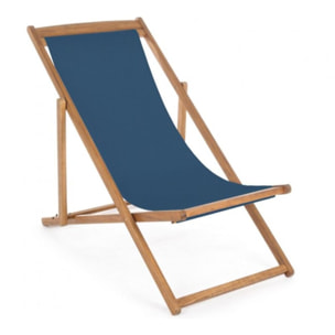 Set di 4 sdraio NOEMI in legno di acacia e tessuto blu, reclinabili