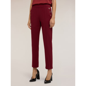 Motivi - Pantalones regular con motivo de ojales - Burgundy