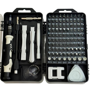 Kit de destornillador multifunción portátil 115 en 1 con eje flexible, barra de crecimiento, pinza y 98 puntas.