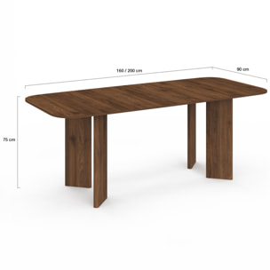 Table à manger extensible Cassia 160-200cm effet noyer