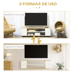 Mueble de TV con Ruedas Mesa para TV Flotante con 2 Puertas y 2 Estantes de Almacenamiento para Televisores de hasta 55 Pulgadas para Dormitorio 120x40x38,5 cm Blanco