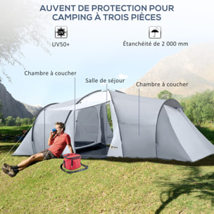 Tente de camping familiale 4-6 personnes 2 cabines 2 portes auvent 5,9L x 2,45l x 1,93H m rouge gris