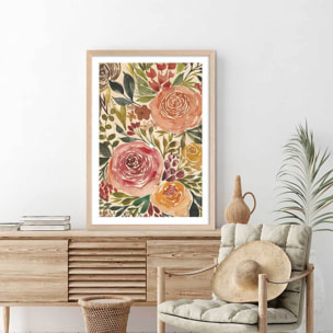 Poster roses merveilleuses Affiche sous cadre bois