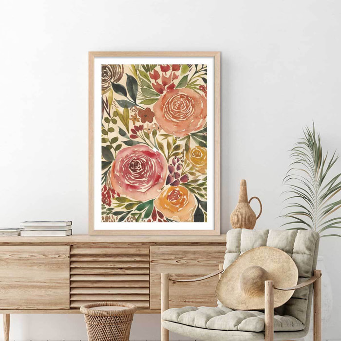 Poster roses merveilleuses Affiche sous cadre bois