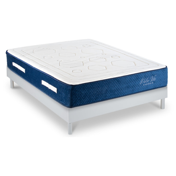 Ensemble Matelas Hybride Dolce Vita & Sommier Kit Bois, Ressorts Ensachés & Mémoire de Forme, 28 cm, Soutien Ferme