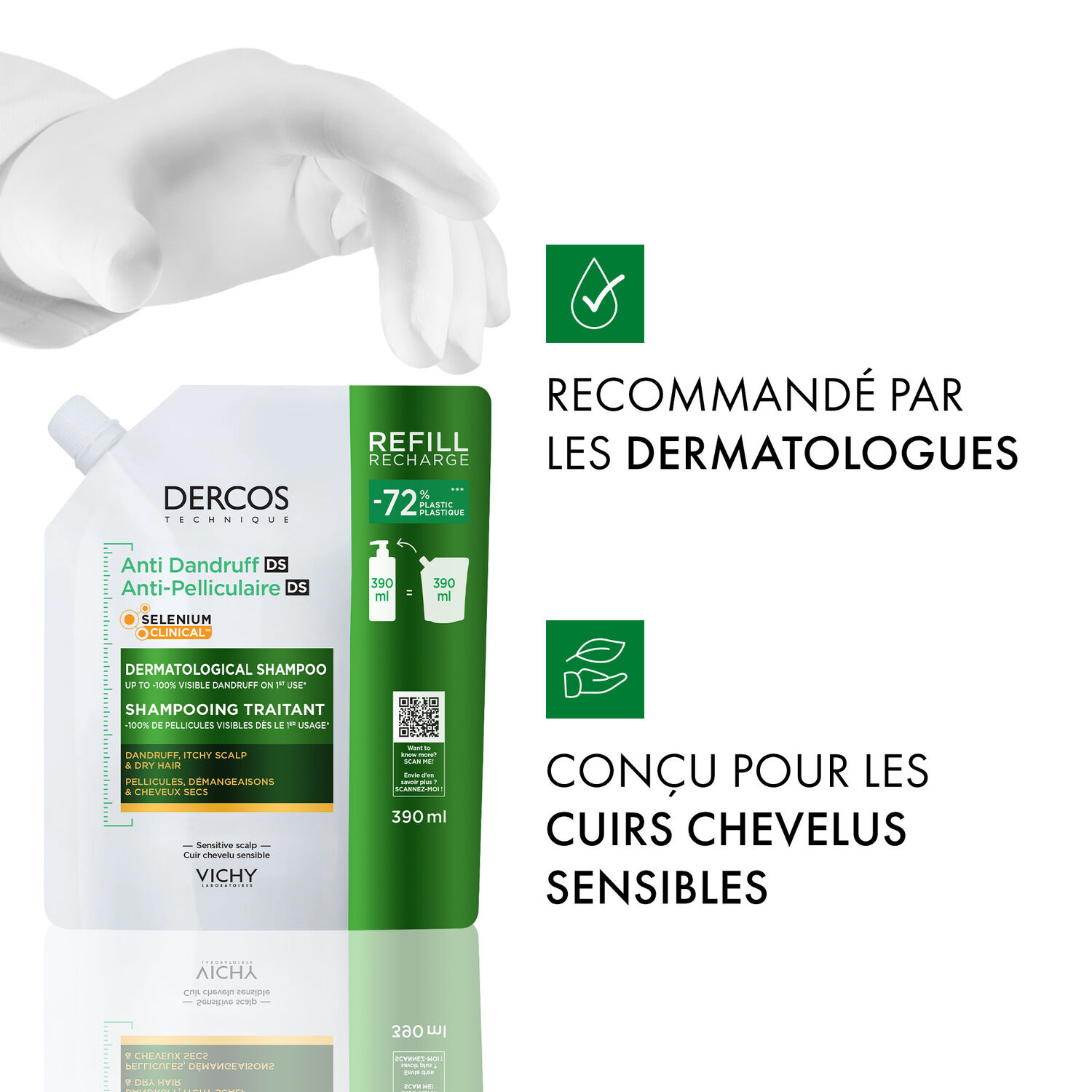 Dercos - Éco-Recharge Shampooing Traitant Pellicules & Démangeaisons Cheveux Secs