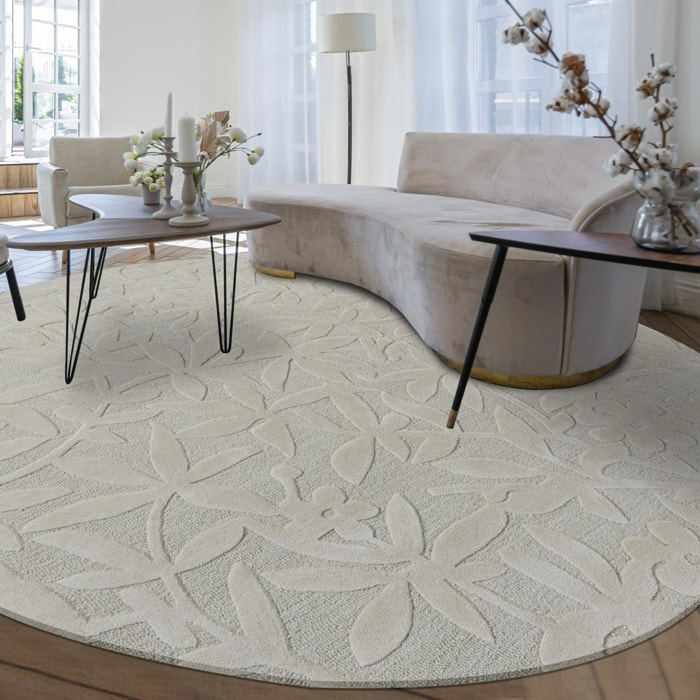 Tapis rond fait main en laine motif floral ALTA