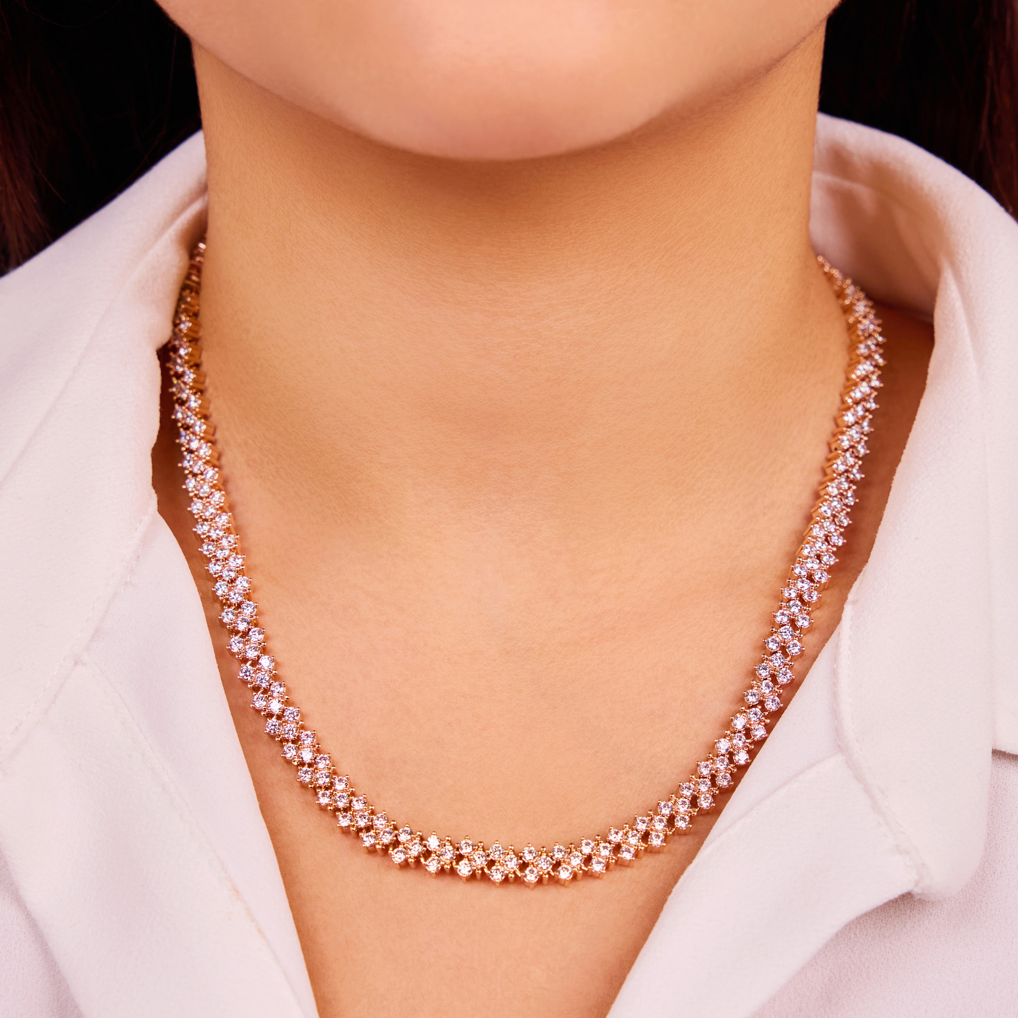 Collana Tennis Doppia con Cubic Zirconia Bianche placcata Oro Rosa 18Kt