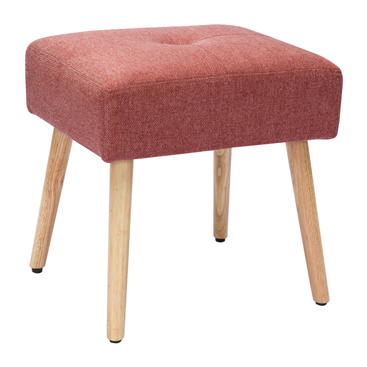 Tabouret bas en tissu effet velours texturé terracotta et bois clair massif H46 cm GUESTA