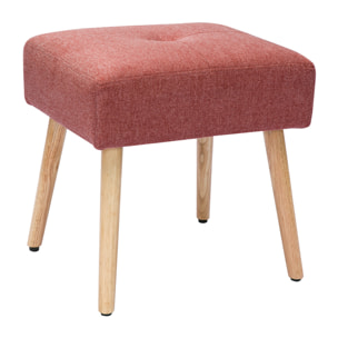 Tabouret bas en tissu effet velours texturé terracotta et bois clair massif H46 cm GUESTA