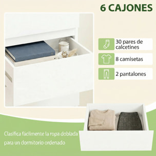 Cómoda 6 Cajones, Cómoda Dormitorio Estrecha de Blanco Brillo, Sinfonier, Ahorro Espacio, Cajonera para Sala de Estar, Comedor, Entrada, 40x35x109 cm