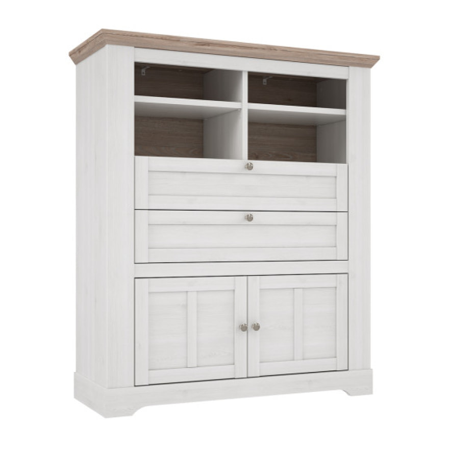 Buffet haut en bois effet chêne clair blanchi - ILONA