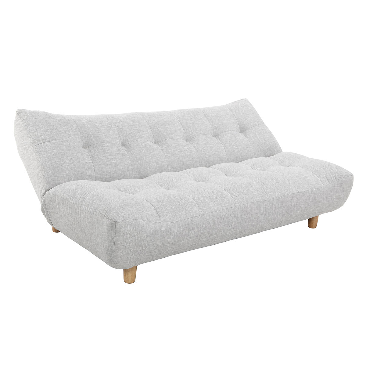 Canapé convertible scandinave 3 places en tissu gris clair et bois clair YUMI