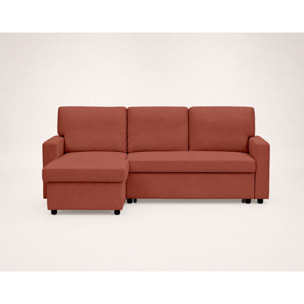Meiya - canapé d'angle réversible 4 places convertible avec coffre en tissu - Terracotta