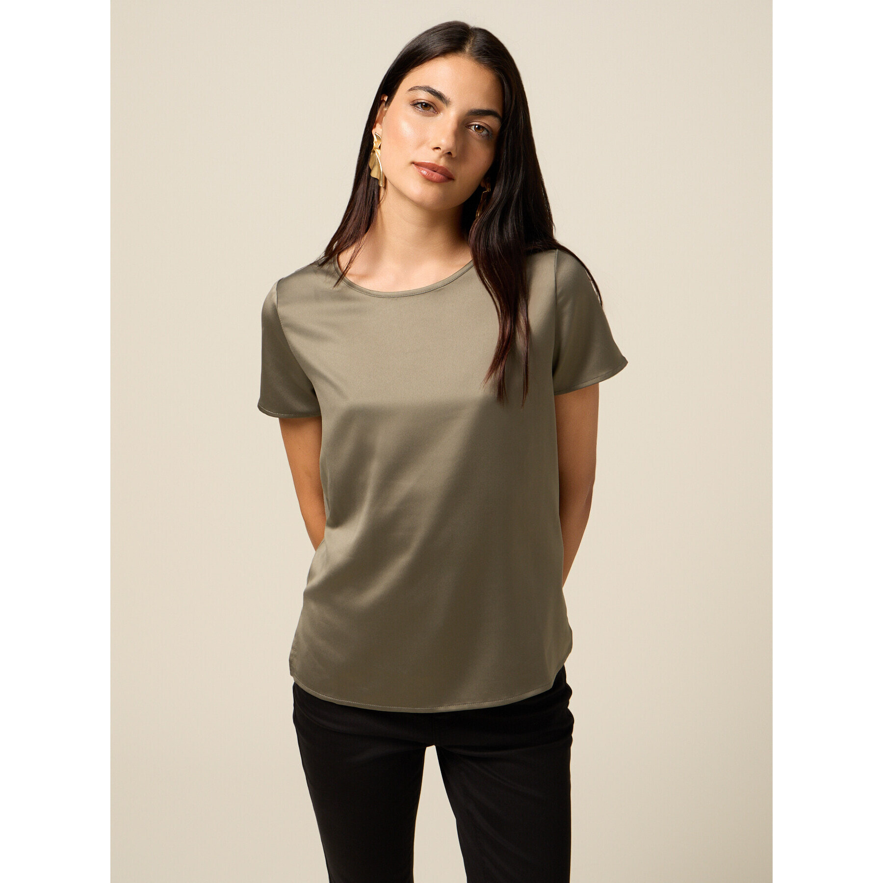 Oltre - T-shirt bimaterica - Verde militare