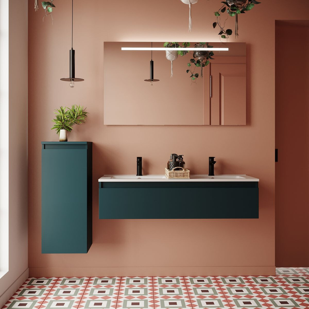 Ensemble double vasque 1 tiroir + miroir - HUDSON