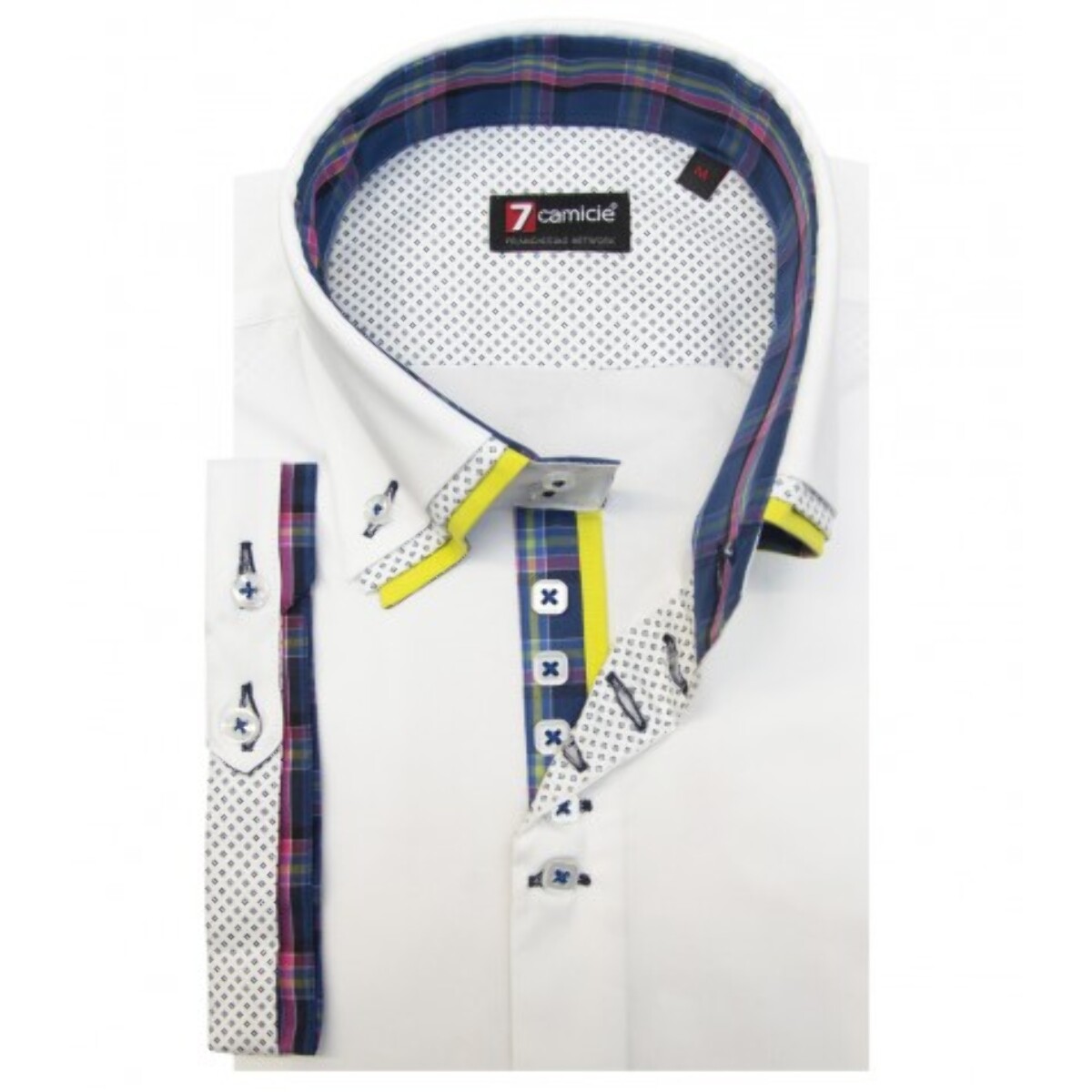 Camicia Uomo 2 Bottoni Button Down Triplo Collo Slim Popeline Stretch Unito Bianco