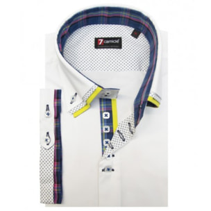 Camicia Uomo 2 Bottoni Button Down Triplo Collo Slim Popeline Stretch Unito Bianco