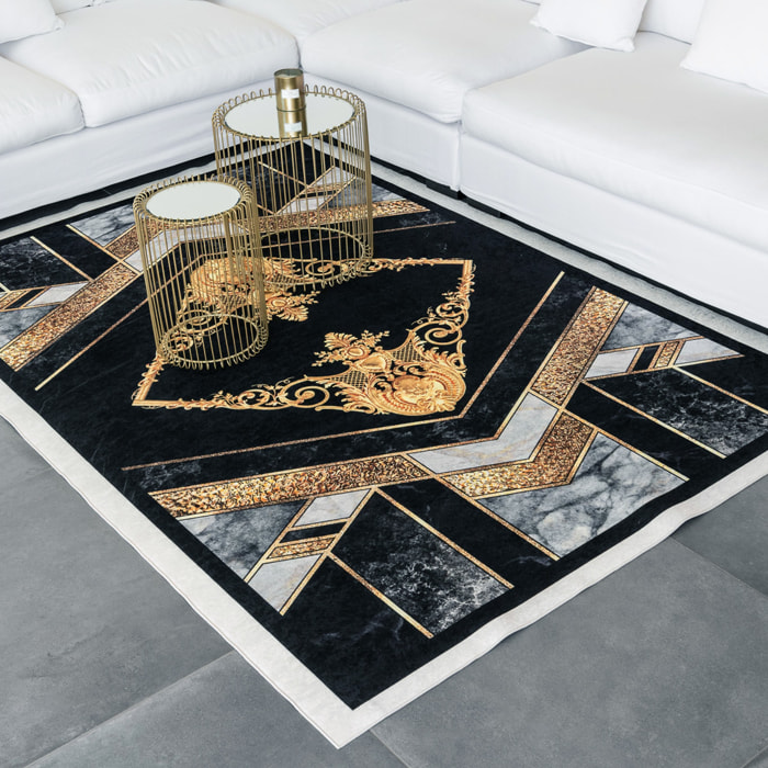 Stampa - tapis de salon lavable à motif, noir