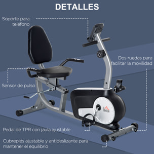 Bicicleta Estática con Respaldo Ajustable Bicicleta Estática Reclinada con 8 Niveles de Resistencia Magnética Asiento Regulable Sensor de Pulso Pantalla LCD Ruedas para Casa Gimnasia