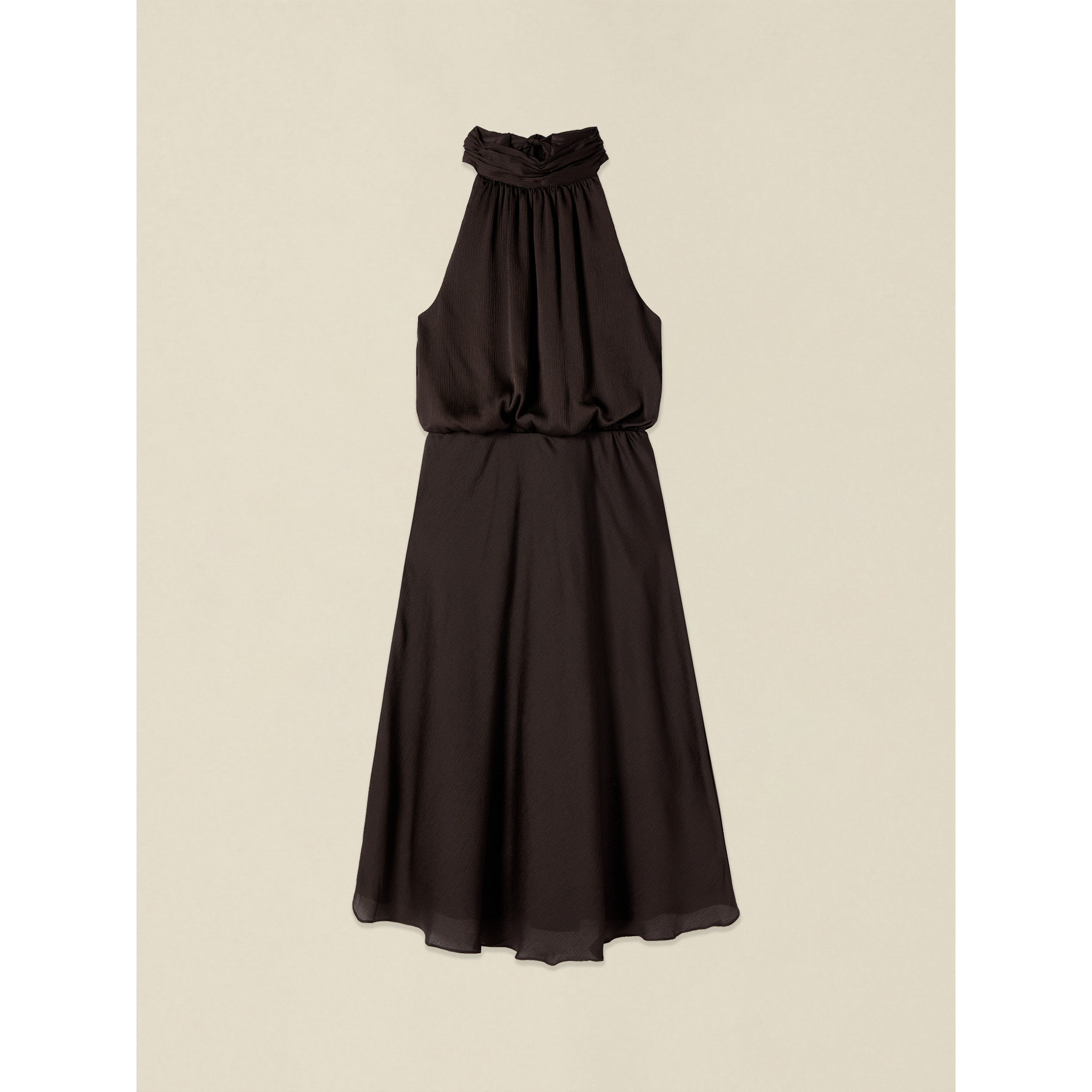 Oltre - Vestito midi halter neck in raso - Marrone