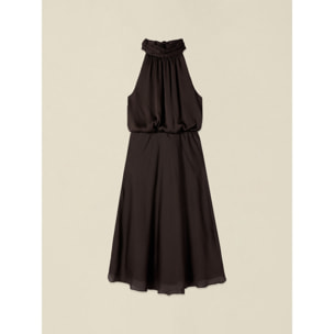 Oltre - Vestito midi halter neck in raso - Marrone