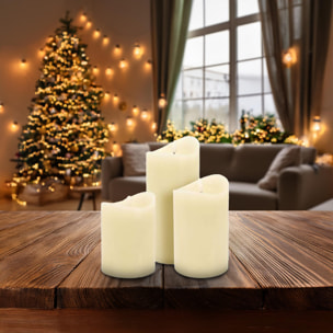 juego de 3 velas led con efecto gelatina en color marfil y tamaños variados