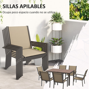 Outsunny Conjunto de Comedor de Exterior de 7 Piezas Conjunto de Mesa y 6 Sillas de Jardín con Sillas Apilables y Marco de Acero para Terraza Patio Caqui