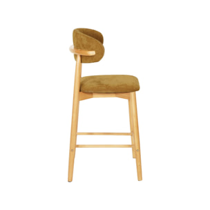 Tabouret de bar bois d'hévéa naturel et tissu chenille (lot de 2)  PAOLA