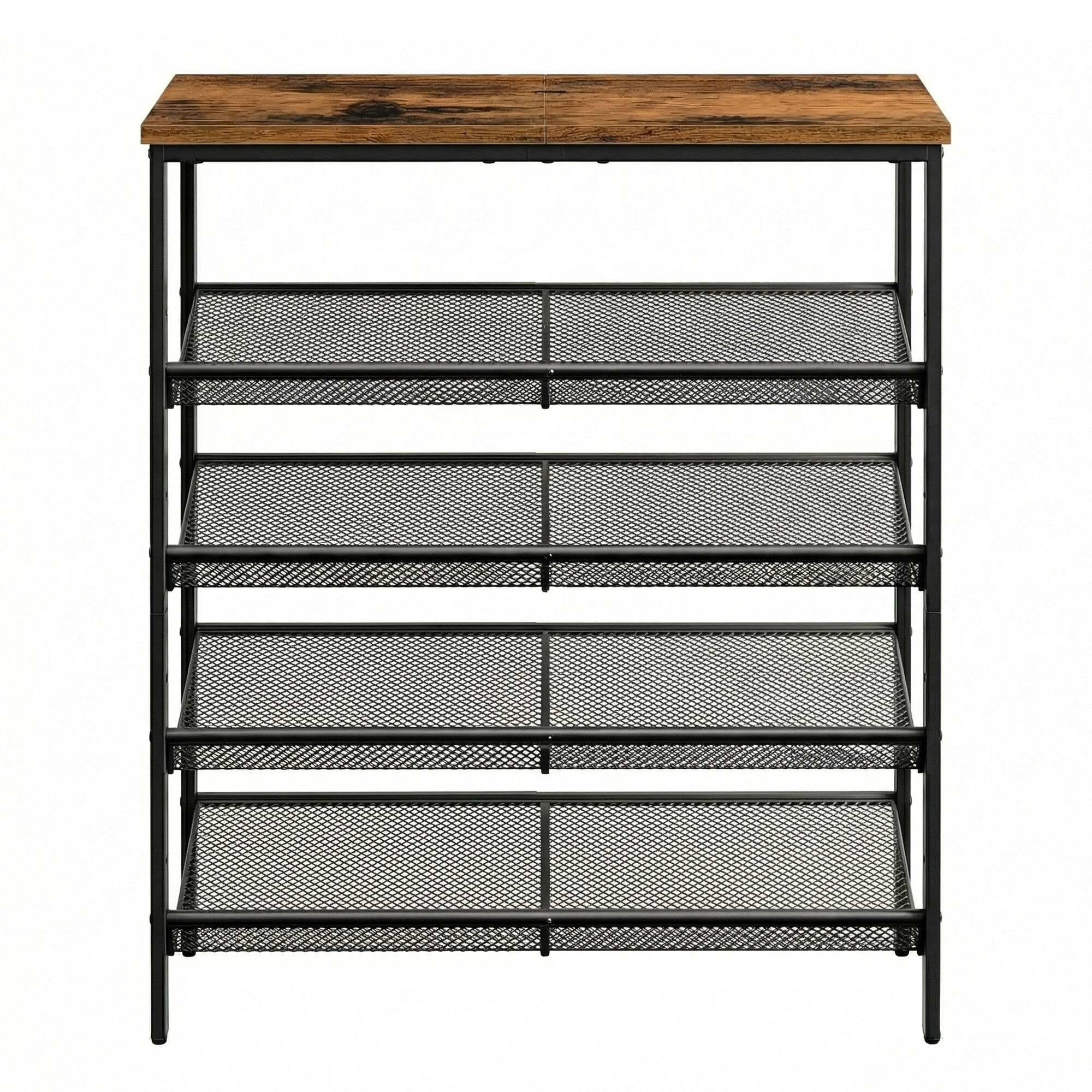 Zen - Scarpiera 4 ripiani 75x85x28,5 cm 12 paia Stile Industriale in Metallo e Legno