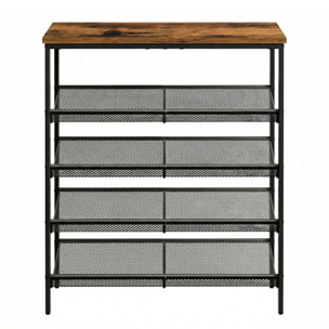Zen - Scarpiera 4 ripiani 75x85x28,5 cm 12 paia Stile Industriale in Metallo e Legno