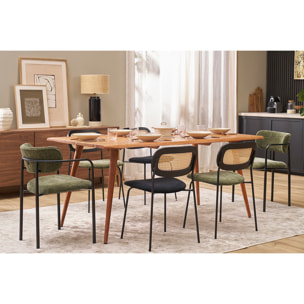 Chaises design en velours noir, métal noir et cannage rotin (lot de 2) MIRANDA