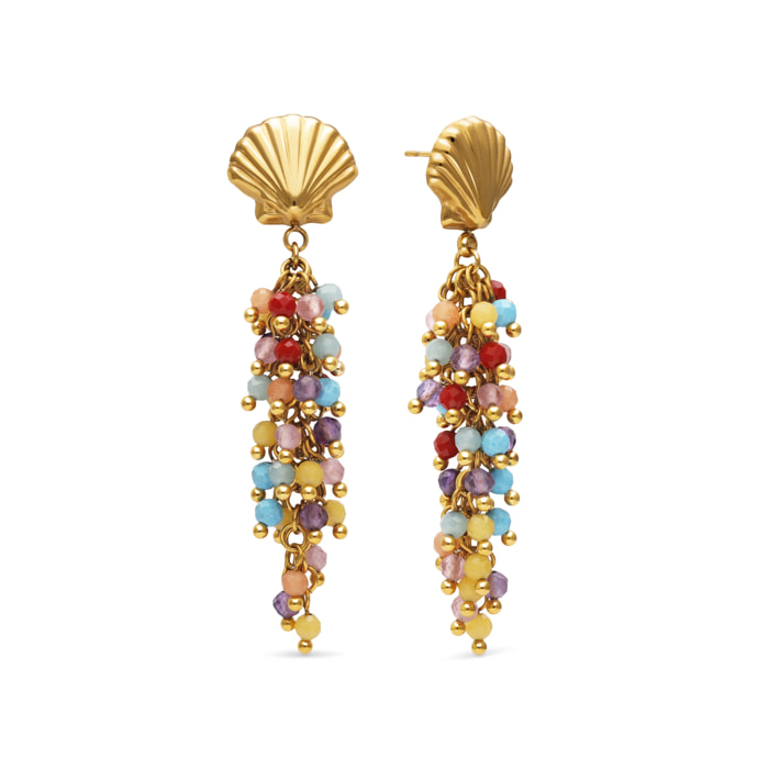 Pendientes Long Coral Acero Baño Oro
